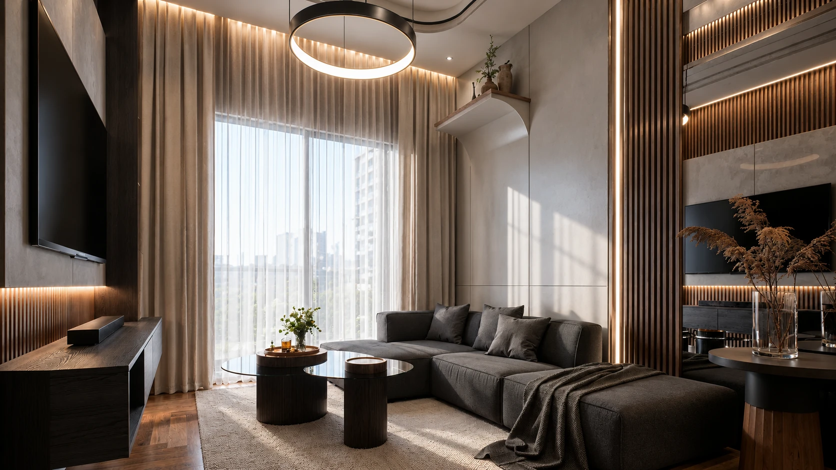 Apartment Renovation — Proposal — living room lighting and seating