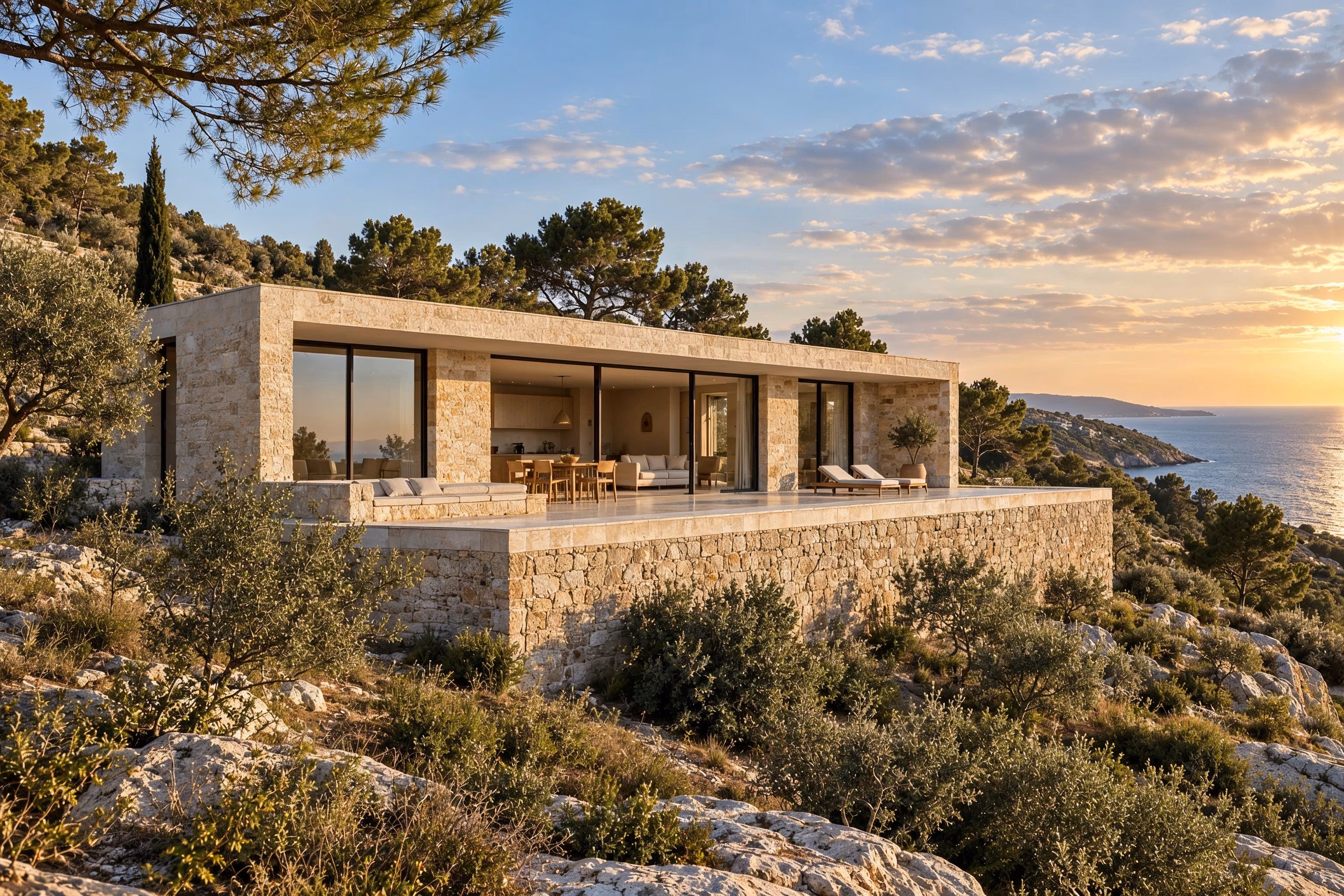 Littoral House — Southern terrace and stone plinth