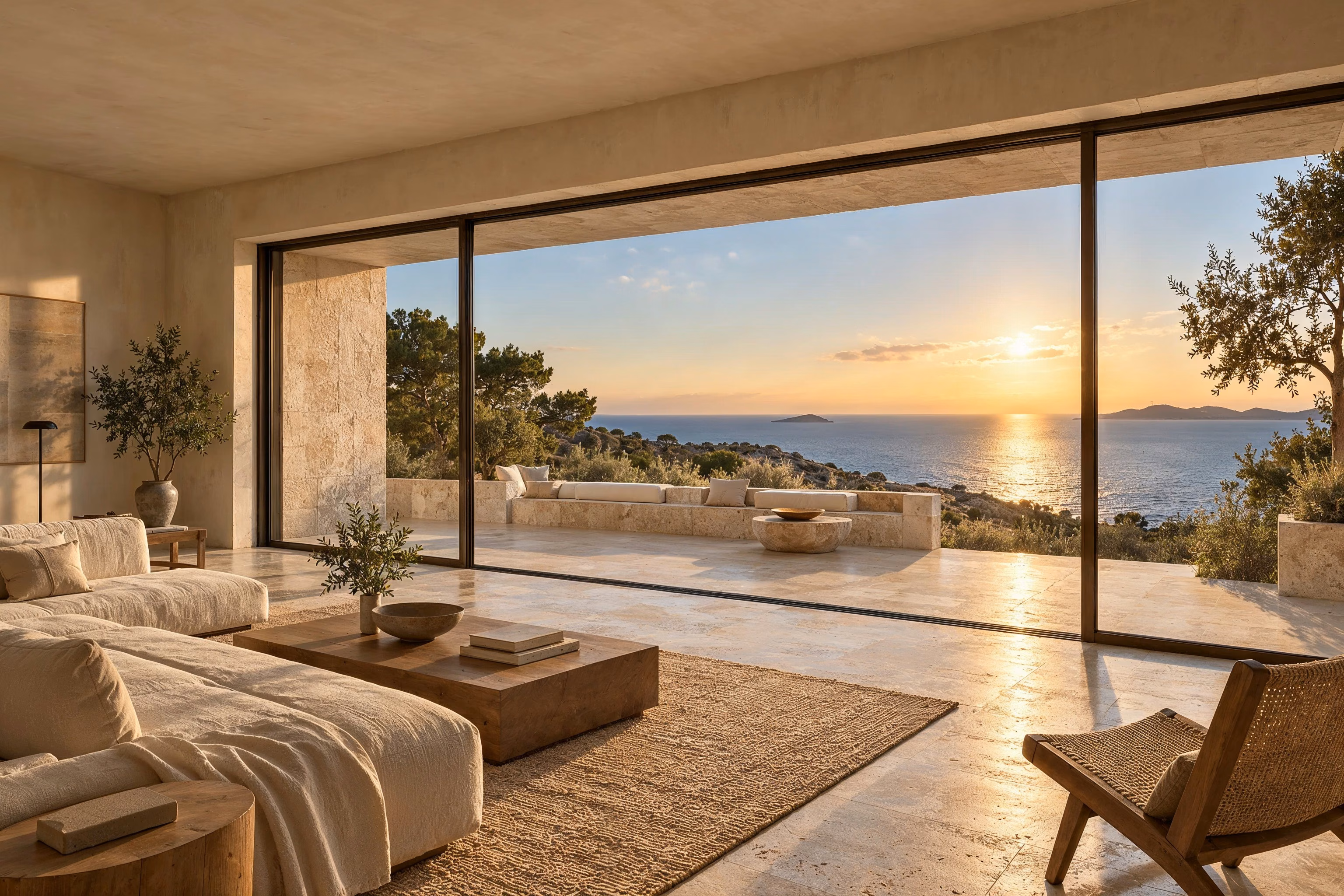 Littoral House — Living room opening to the sea